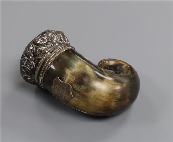 A Regency Scottish silver mounted horn snuff mull 9cm high